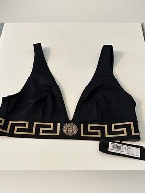 Versace Black Cotton-Jersey Triangle Bralette with Gold Medusa Trim